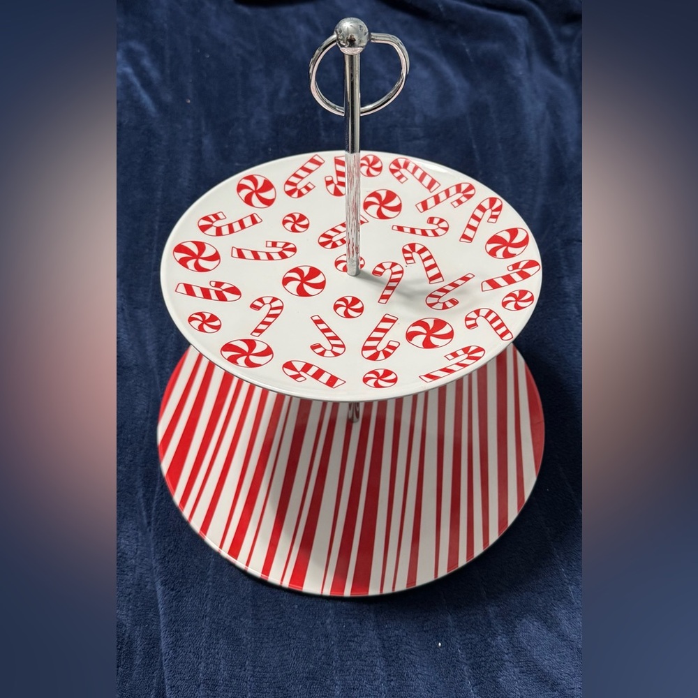 2 Tier Stacked Christmas Holiday Cookie Cake Pastry Tray Candy Cane Cooking